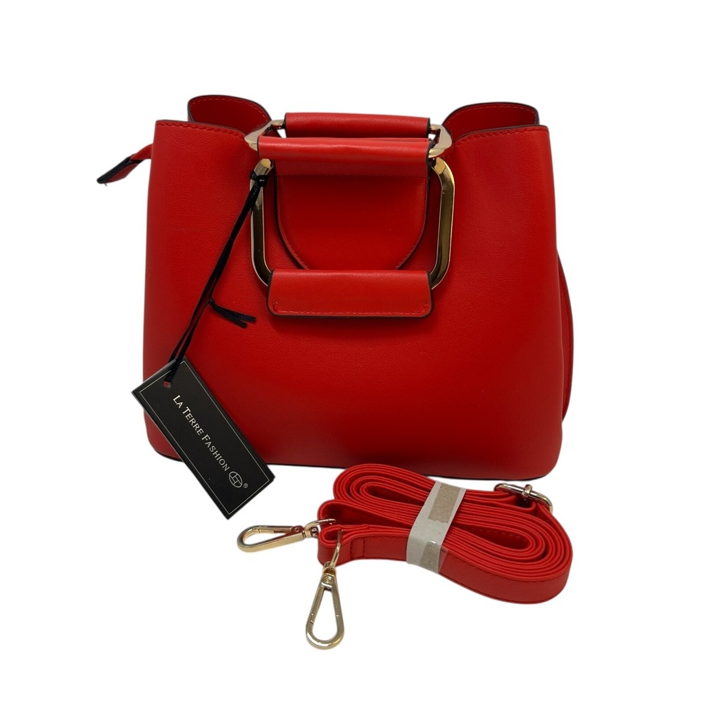 NWT La Terre Womens Handbag‎ Purse Red Vegan Shoulder Strap Double Handle P21816